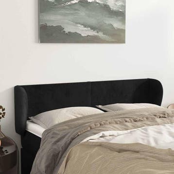 vidaXL Hoofdbord met randen 147x23x78/88 cm fluweel zwart, Verzenden, Nieuw, Zwart, Stof