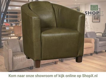 Leren fauteuil Press - Granada Moss (olijf/groen) - Poten, Nieuw, Ophalen of Verzenden, Eigentijds, Klassiek, Retro, Romantisch, Vintage