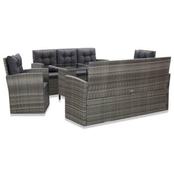 vidaXL 5-delige Tuinset met kussens poly rattan grijs, Verzenden, Nieuw, 5 zitplaatsen, Tuinset