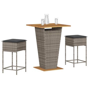 vidaXL 3-delige Tuinbarset met kussens poly rattan grijs, Tuin en Terras, Tuinsets en Loungesets, Verzenden, Nieuw, 2 zitplaatsen
