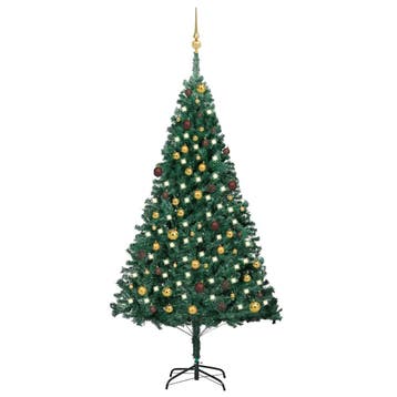 vidaXL Kunstkerstboom met verlichting en kerstballen 210 cm, Verzenden, Nieuw