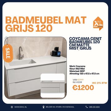 Coycama Cenit badmeubel 120 cm matte mist/grijs - OUTLET, 100 tot 150 cm, Nieuw, Ophalen of Verzenden, Minder dan 100 cm