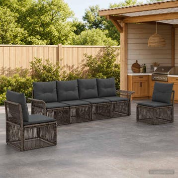 vidaXL Tuinbankenset 6 st Grijs poly rattan, Verzenden, Nieuw, 6 zitplaatsen
