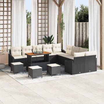 vidaXL Tuinbankenset 14 st Zwart poly rattan, Verzenden, Nieuw, Rotan, 4 zitplaatsen