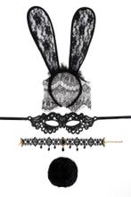 Haarband Set Bunny Zwart Kant Sluier Konijn Oren Masker Staa, Ophalen of Verzenden, Nieuw, Carnaval, Accessoires