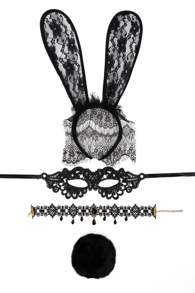 KIMU® Haarband Set Bunny Zwart Kant Sluier Konijn Oren Maske, Kleding | Dames, Carnavalskleding en Feestkleding, Accessoires, Nieuw