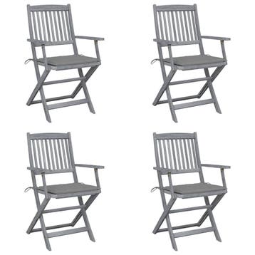 vidaXL Set van 4 klapstoelen met kussens, gemaakt van, Verzenden, Nieuw, Hout