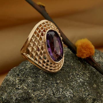 Vintage roségouden ring gezet met synthetische edelsteen, Gebruikt, 19 tot 20, Ophalen of Verzenden, Met edelsteen