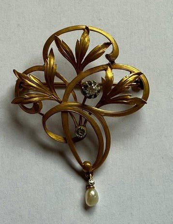 Broche - 18 karaat Geel goud - 18k Art Nouveau speld