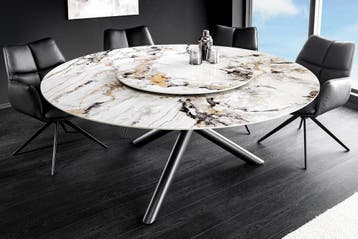 Ronde eettafel SPIN 150cm wit grijsbruin met 360° draaibaar, Huis en Inrichting, Tafels | Eettafels, Ophalen of Verzenden, Nieuw