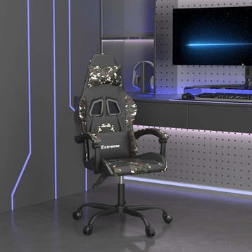 vidaXL Gamestoel draaibaar kunstleer zwart en camouflage, Verzenden, Nieuw, Groen