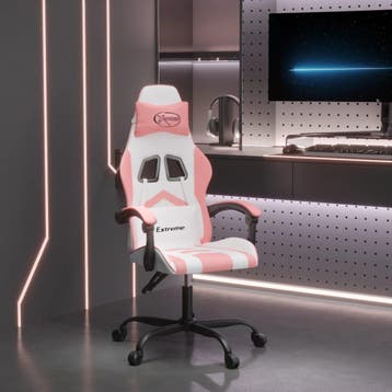 vidaXL Gamestoel draaibaar kunstleer wit en roze, Verzenden, Nieuw, Roze