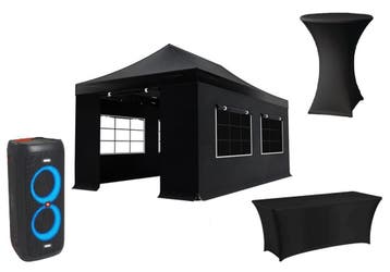 Complete partyset huren (tent + meubilair) – €250 p/dag, Zo goed als nieuw