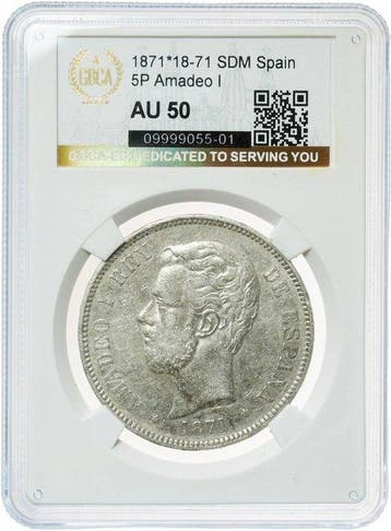 Spanje. Amadeo I. 5 Pesetas 1871*71 DEM - AU50