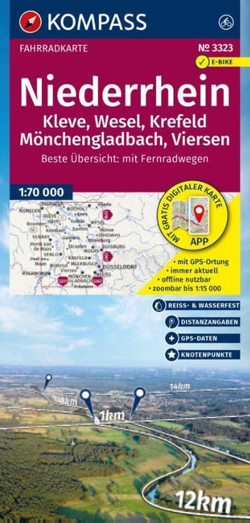 Kompass Fahrradkarte 3323 Niederrhein, Kleve, Wesel, Krefeld, Ophalen of Verzenden, Nieuw