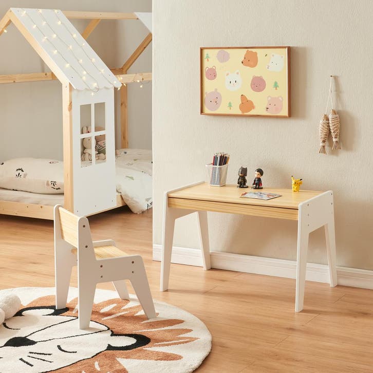 Kindertafel met kinderstoel Skinnskatteberg naturel en wit [, Huis en Inrichting, Bureaus, Verzenden