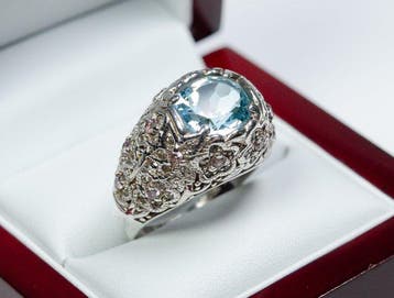 Zonder minimumprijs - Ring - 925 zilver - blauwe topaas, Sieraden, Tassen en Uiterlijk, Ringen, Nieuw
