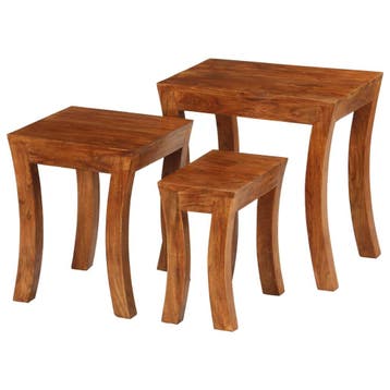 vidaXL 3-delige Tafeltjesset 50x35x50 cm massief acaciahout, Huis en Inrichting, Tafels | Bijzettafels, Verzenden, Nieuw, 45 tot 60 cm