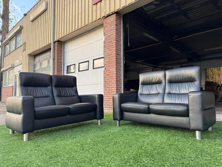 STRESSLESS Wave  bankstel zwart leer design  banken, Huis en Inrichting, Banken | Bankstellen, Rechte bank, Zo goed als nieuw