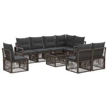 vidaXL Tuinbankenset 9 pcs Grijs poly rattan, Verzenden, Nieuw, Meer dan 8 zitplaatsen