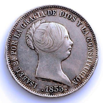 Spanje. Isabel II. 20 Reales 1855 Madrid, Postzegels en Munten