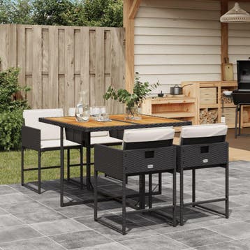 vidaXL 5-delige Tuinset met kussens poly rattan zwart, Verzenden, Nieuw, 4 zitplaatsen, Tuinset