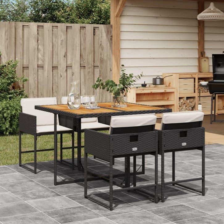 vidaXL 5-delige Tuinset met kussens poly rattan zwart, Tuin en Terras, Tuinsets en Loungesets, Tuinset, Nieuw, 4 zitplaatsen, Verzenden
