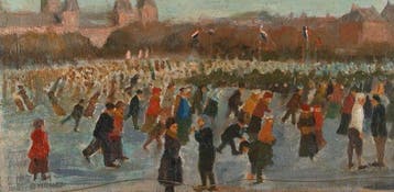 Jos Brienen (XX) - Schaatspret op het Museumplein in, Antiek en Kunst, Kunst | Schilderijen | Klassiek
