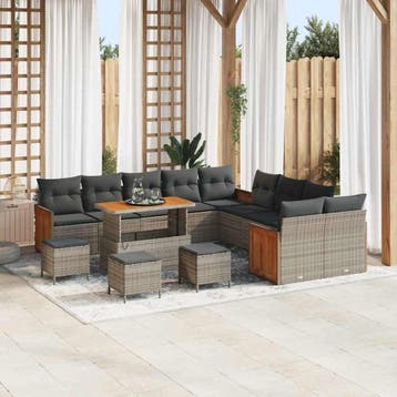vidaXL Tuinbankenset met kussen 18 pcs Grijs poly rattan, Verzenden, Nieuw, Rotan, 8 zitplaatsen