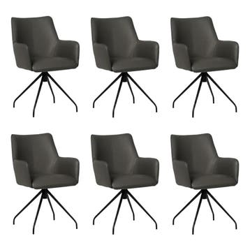 Set van 6 Leren draaibare eetkamerstoelen Wave - Toledo, Huis en Inrichting, Stoelen, Ophalen of Verzenden, Nieuw, Leer, Vijf, Zes of meer stoelen