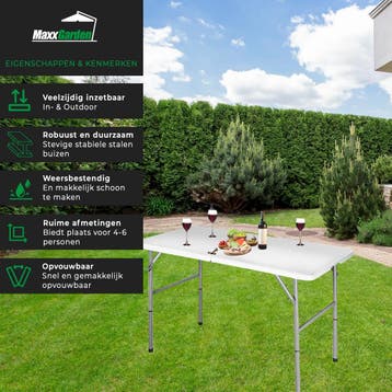 MaxxGarden Vouwtafel - Tuintafel - 120x60x75 cm - Wit - r..., Verzenden, Nieuw