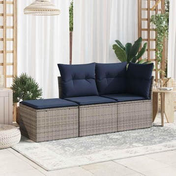 vidaXL Tuinkruk met kussen 55x55x37 cm poly rattan grijs, Verzenden, Nieuw