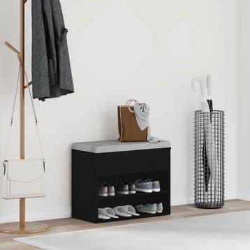vidaXL Schoenenbank 60 x 30 x 45 cm Bewerkt hout Zwart Eiken, Huis en Inrichting, Verzenden, Nieuw