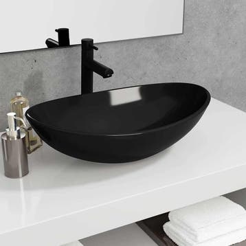 vidaXL Wasbak 54,5x35x15,5 cm gehard glas zwart, Verzenden, Nieuw