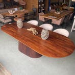 Deens ovale eettafel mangohout met kolompoot – 210/ 240/ 280, 100 tot 150 cm, Ophalen of Verzenden, Vijf personen of meer, Ovaal
