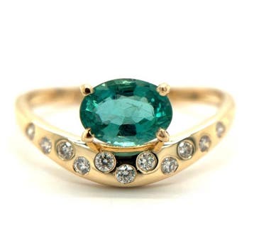 Ring - 14 karaat Geel goud - 1.18ct. tw. Smaragd - Diamant, Nieuw