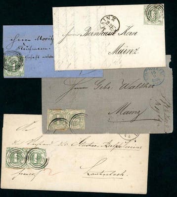 Thurn und Taxis 1859/1865 - Brieven met een 1 Kr-paar en een, Gestempeld