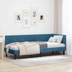 vidaXL Hoekbedframe met hoofdeinde Blauw 80 cm x 200 cm, Verzenden, Nieuw, Blauw, Stof