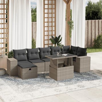 vidaXL 8-delige Loungeset met kussens poly rattan lichtgrijs, Verzenden, Nieuw, Loungeset