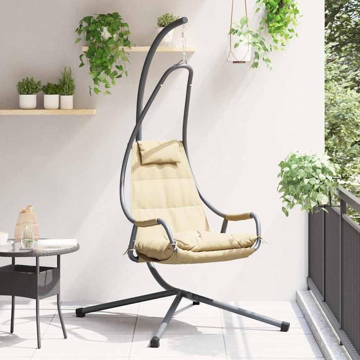 vidaXL Hangende ei-stoel Beige 94 x 107 x 196,5 cm Staal, Tuin en Terras, Tuinbanken, Nieuw, Metaal, Verzenden