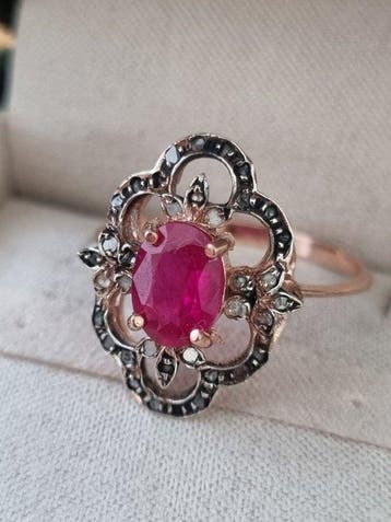 Zonder minimumprijs - Ring - 9 kt. Zilver, Roségoud Robijn -, Nieuw