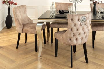 Chesterfield Stoel CASTLE DELUXE beige fluweel met, Ophalen of Verzenden, Nieuw
