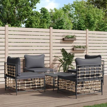 vidaXL 5-delige Loungeset met kussens poly rattan, Verzenden, Nieuw, Loungeset