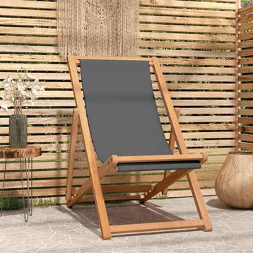 vidaXL Opklapbare stoel van massief teakhout, grijs, Tuin en Terras, Tuinstoelen, Verzenden, Nieuw, Hout