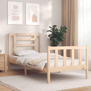 vidaXL Bedframe met hoofdbord massief hout, Huis en Inrichting, Slaapkamer | Bedden, Eenpersoons, Bruin, Verzenden, Nieuw