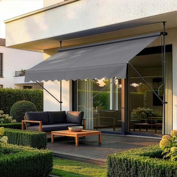 Klem zonwering luifel uitschuifbaar grijs medium 200x120 cm, Tuin en Terras, Verzenden, Nieuw