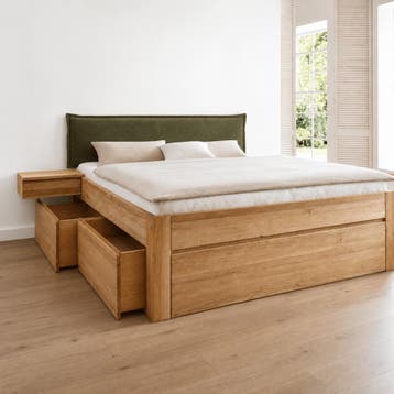 Forestales Roald Massief Eiken Houten Bed met Lades 55CM - 1, Nieuw