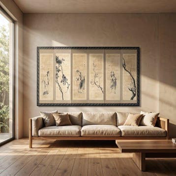 Kamerscherm - Hout, Papier - Japan - Inktfiguur