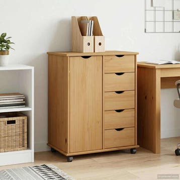 vidaXL Rolling Kast Honingbruin 63,5 x 39 x 79 cm Massief, Verzenden, Nieuw