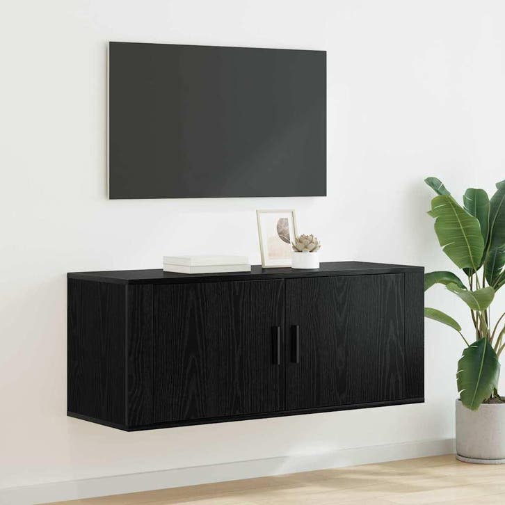 vidaXL Wandgemonteerde TV-kast Zwart Eiken 100 x 34,5 x 40, Huis en Inrichting, Kasten | Televisiemeubels, Nieuw, Minder dan 50 cm